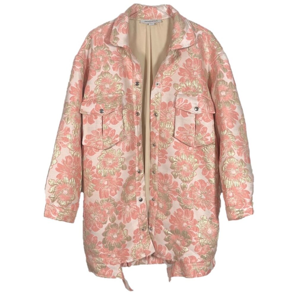 Unfashional NYC Metallic Thread Floral Snap Front Oversized Jacket/Coat